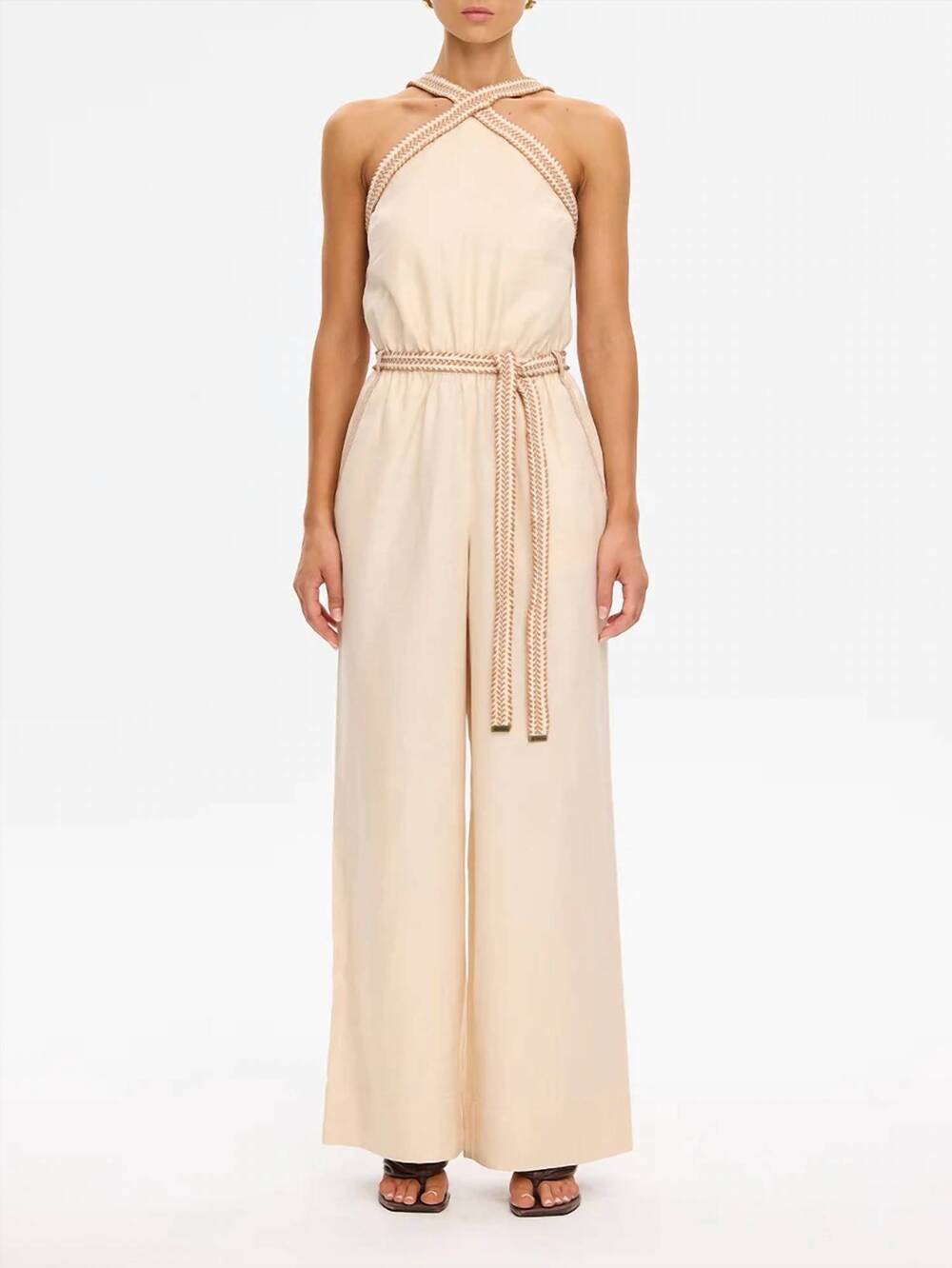 NEW KIVARI freya halter wide leg jumpsuit in cream